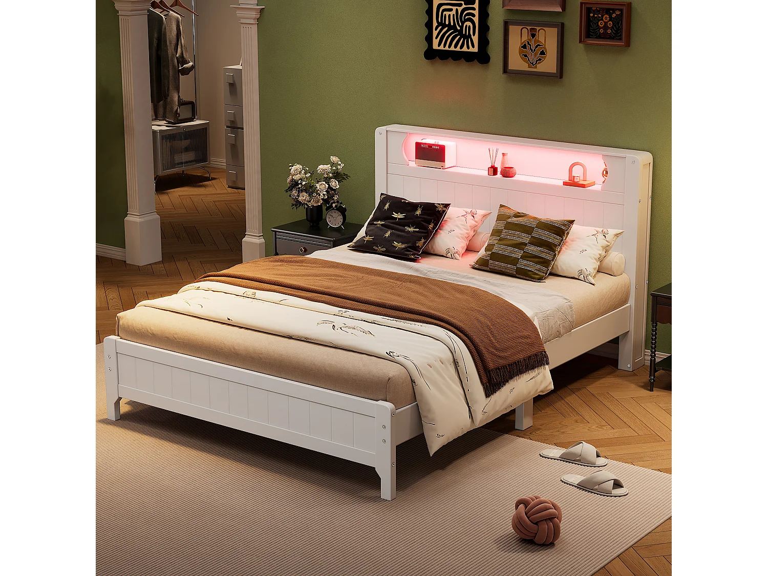 Tweepersoonsbed 140x200cm met LED - hout en MDF - Wit