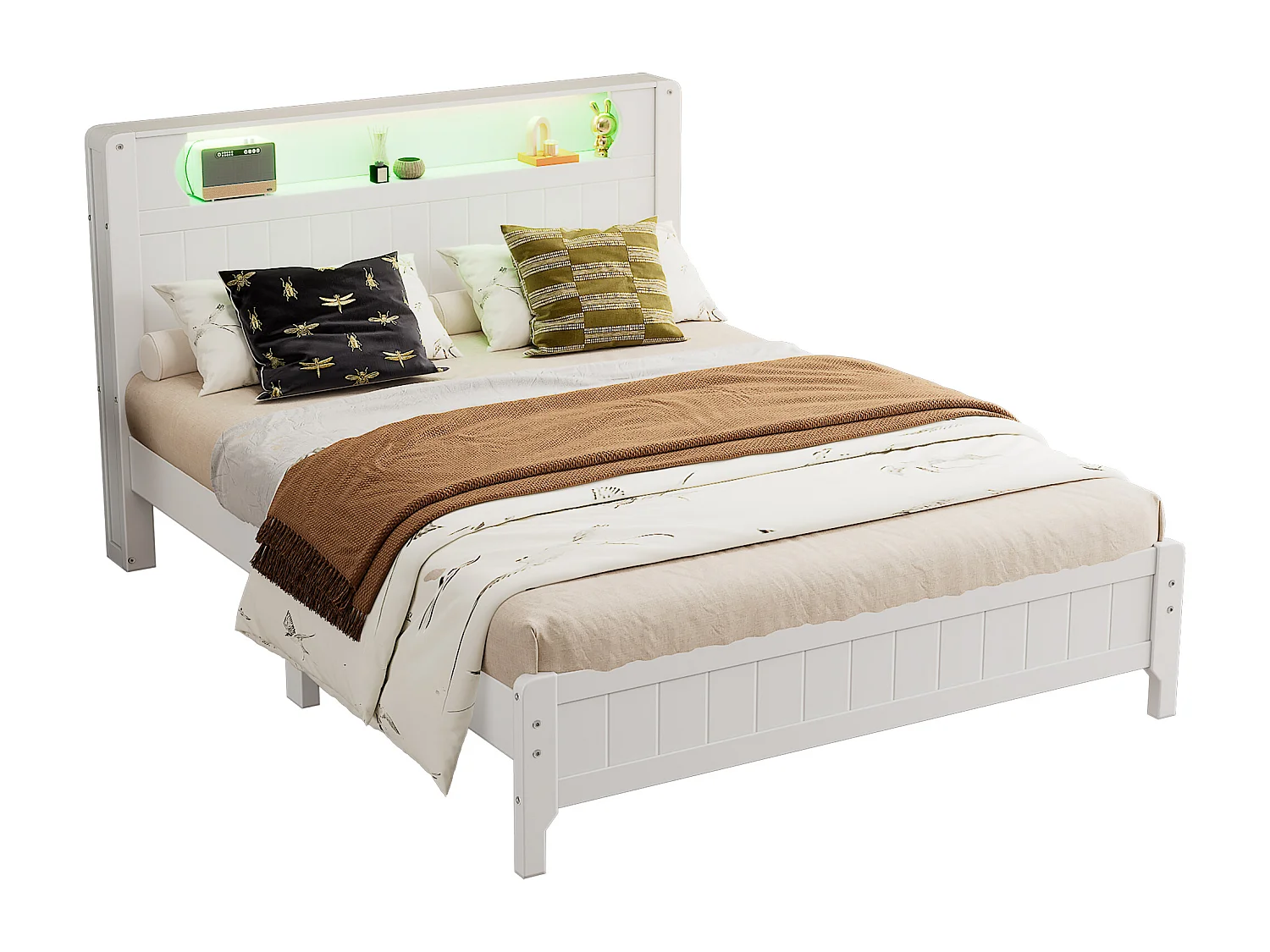 Tweepersoonsbed 140x200cm met LED - hout en MDF - Wit