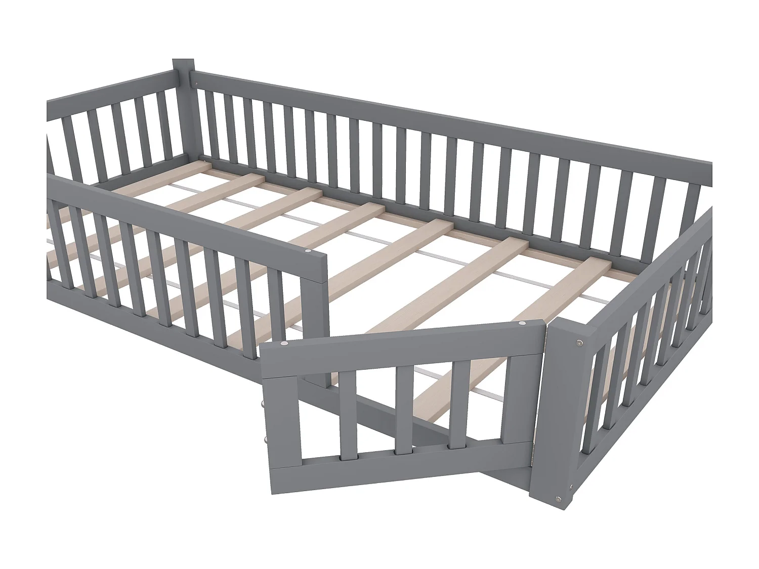 Kinderbed 90x200cm in massief hout - met lattenbodem - Grijs