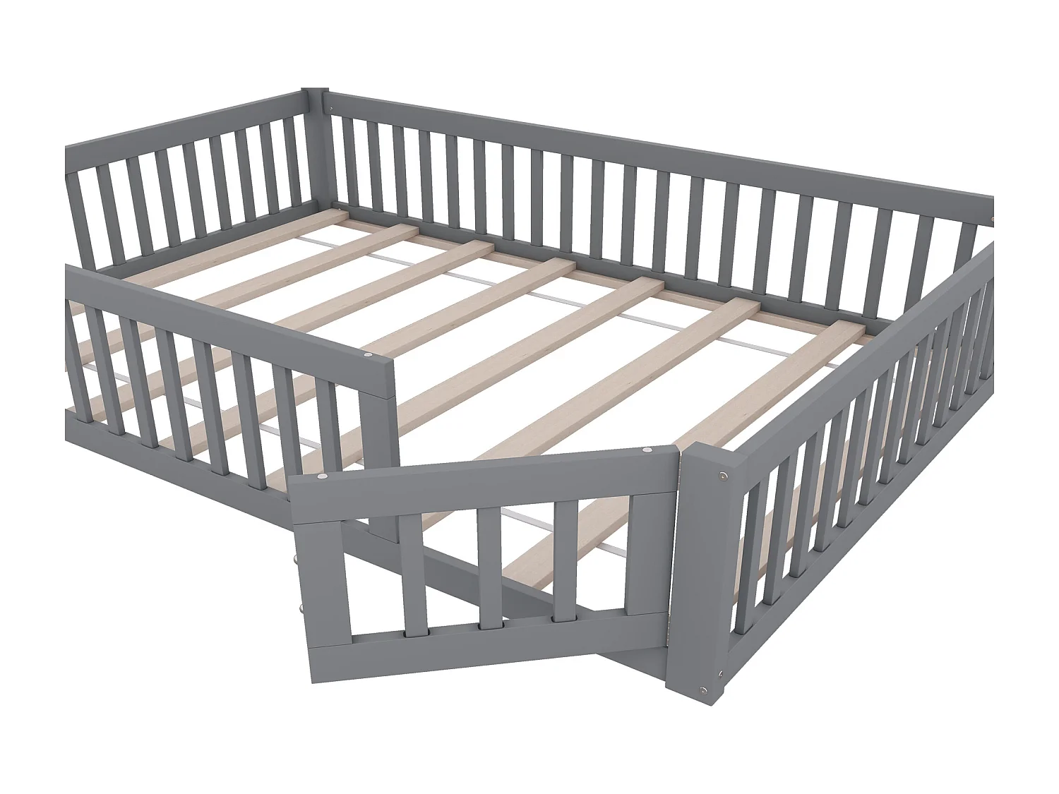 Kinderbett 140x200cm aus Massivholz – mit Lattenrost – Grau