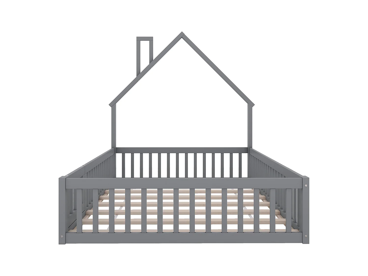 Kinderbett 140x200cm aus Massivholz – mit Lattenrost – Grau