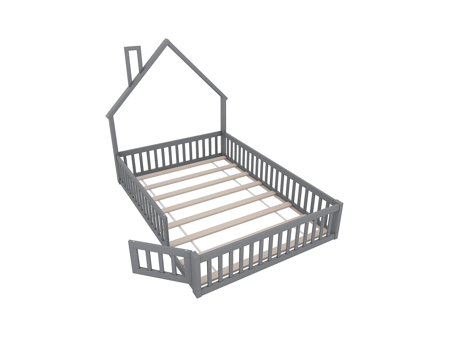 Kinderbett 140x200cm aus Massivholz – mit Lattenrost – Grau