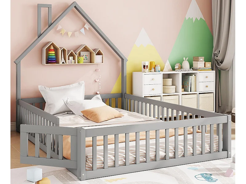 Łóżko dziecięce 140x200cm z litego drewna - z stelażem na listwach - Szare