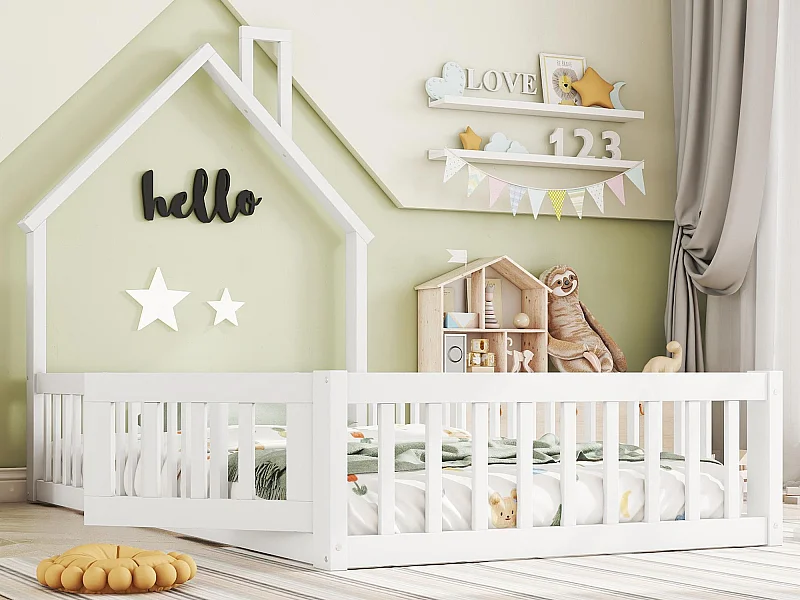 Cama infantil 90x200cm de madera maciza - con somier - Blanco