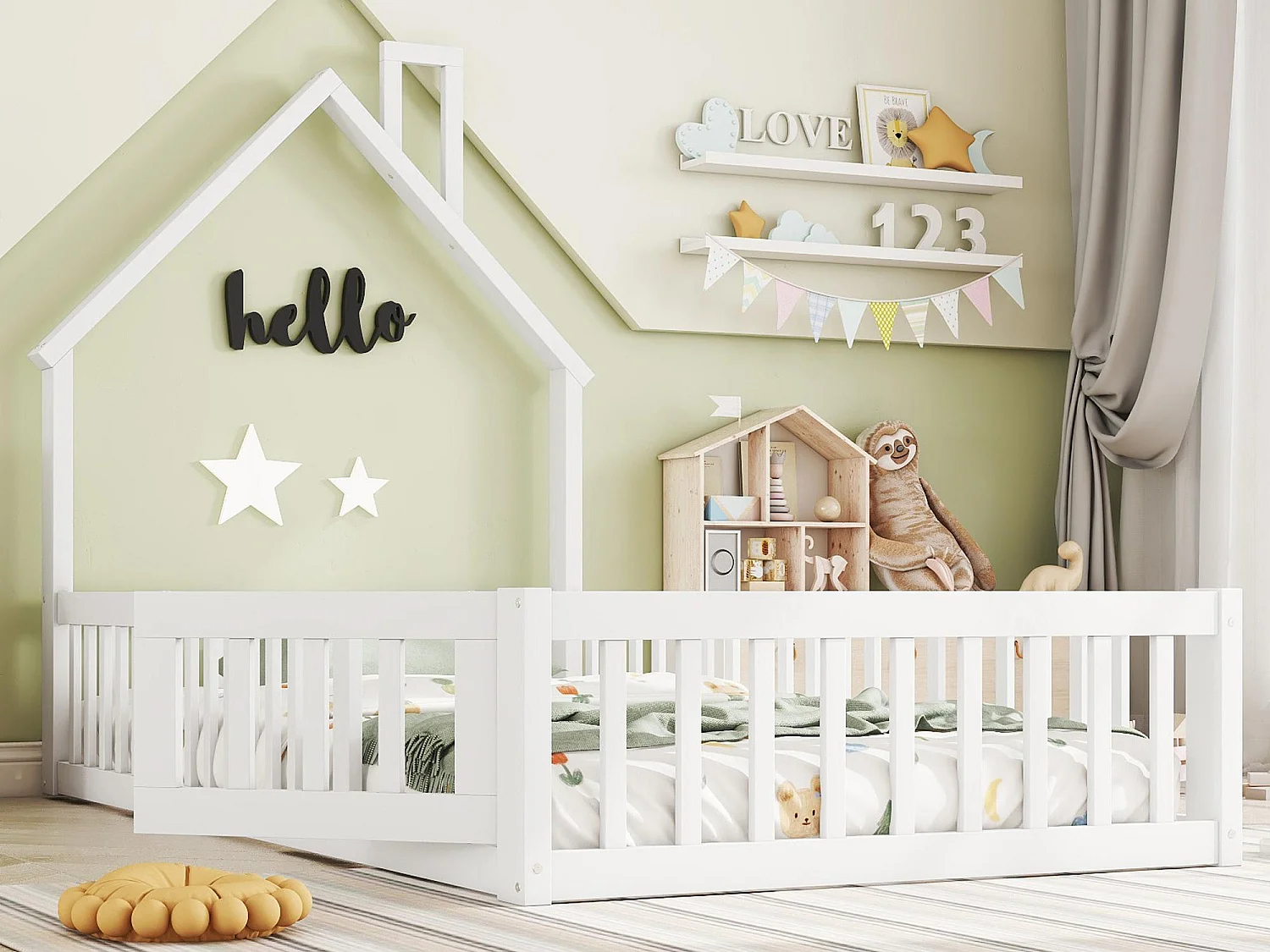 Kinderbed 90x200cm in massief hout - met lattenbodem - Wit