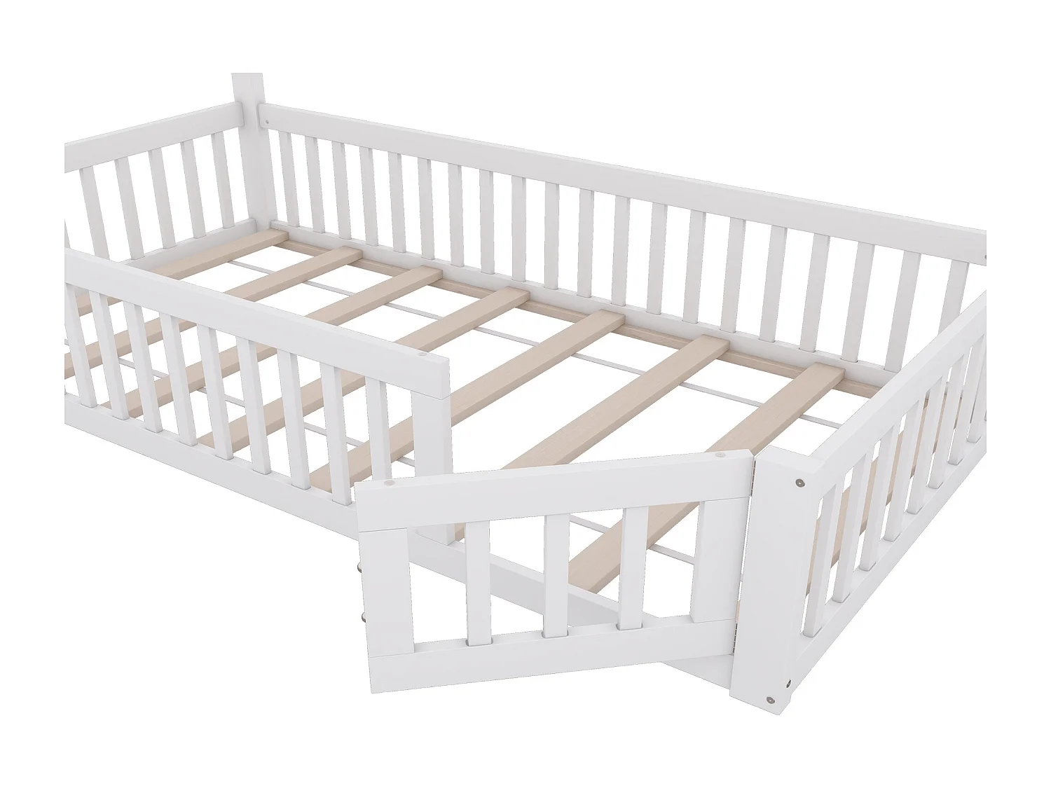 Kinderbed 90x200cm in massief hout - met lattenbodem - Wit