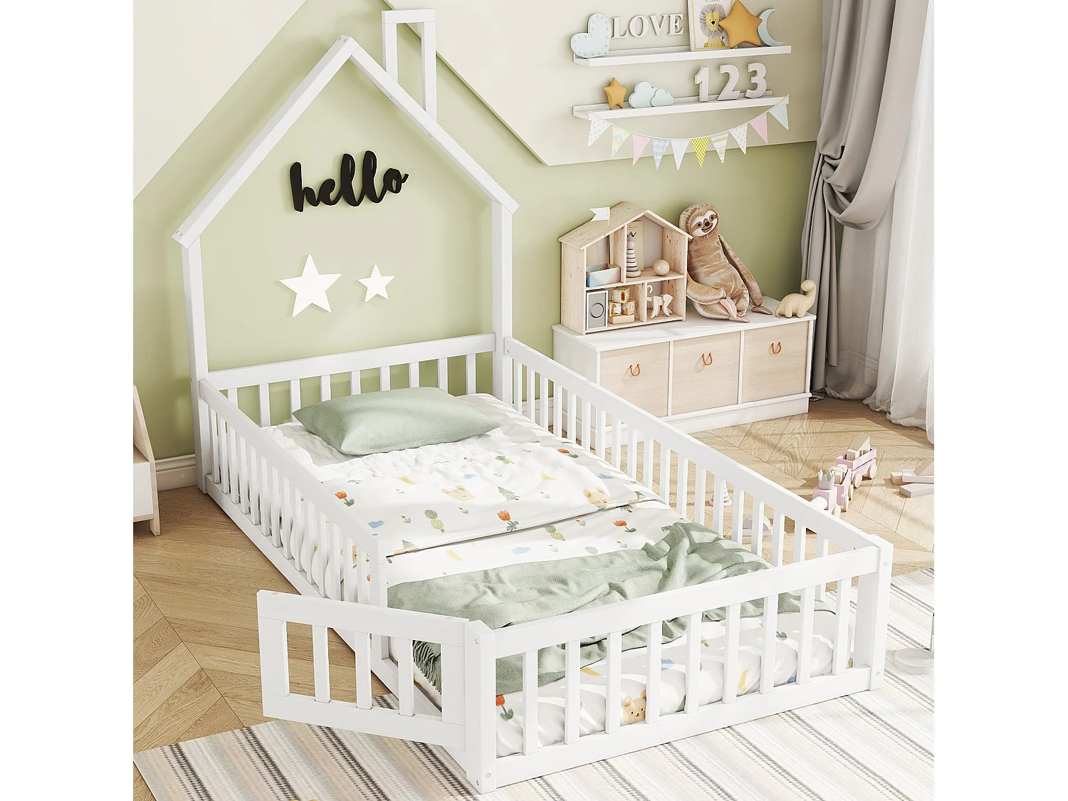 Letto per bambini 90x200 cm in legno massello - con rete a doghe - Bianco