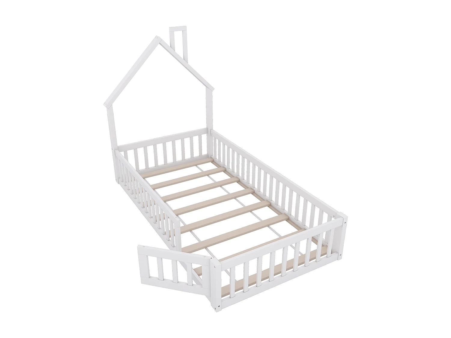 Letto per bambini 90x200 cm in legno massello - con rete a doghe - Bianco