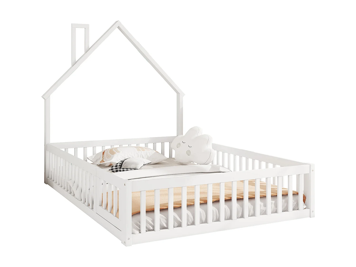 Lit enfant 140x200cm en bois massif - avec sommier à lattes - Blanc