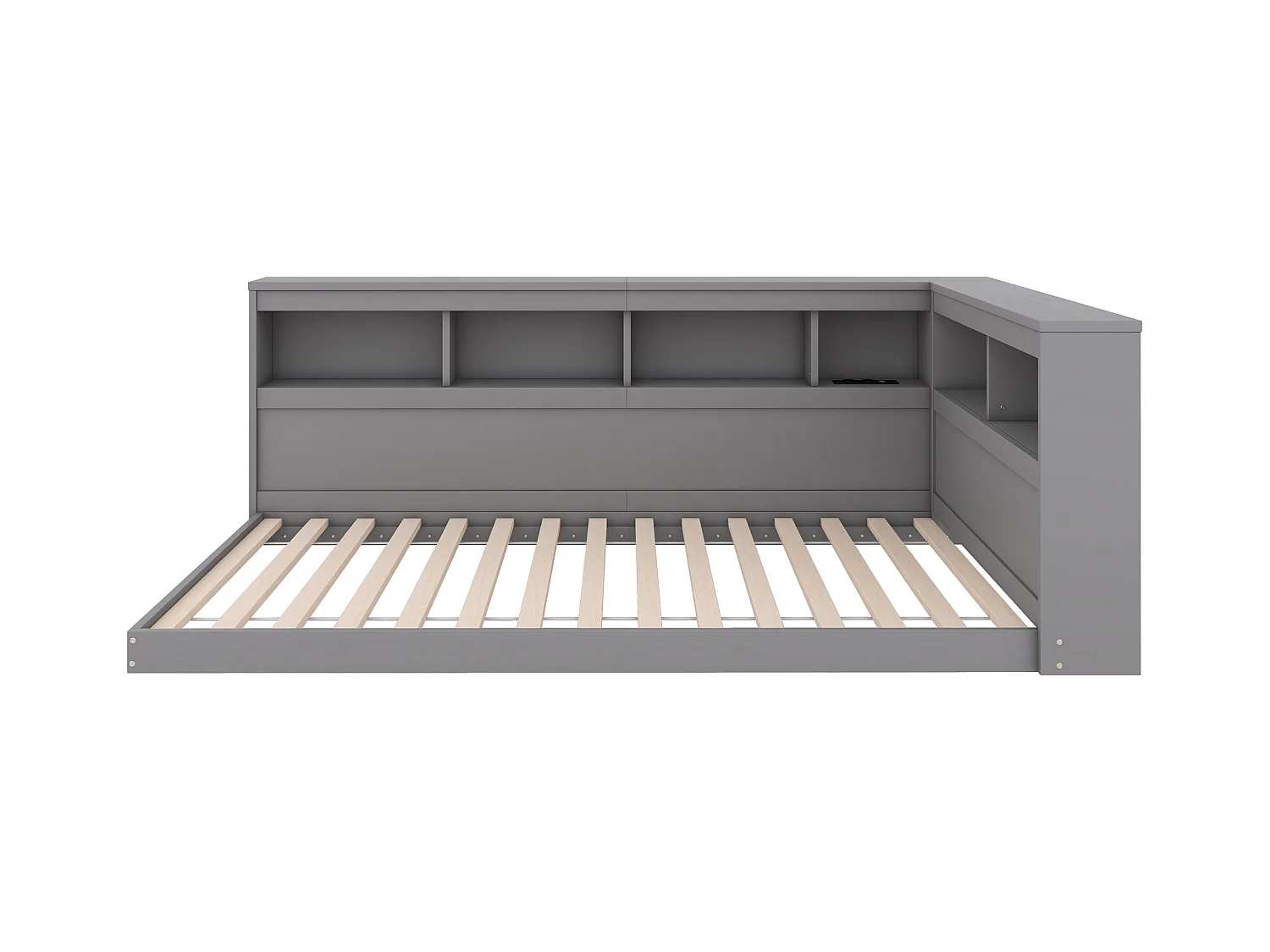 Lit banquette 90x200cm - avec Ports de USB et rangements - Gris