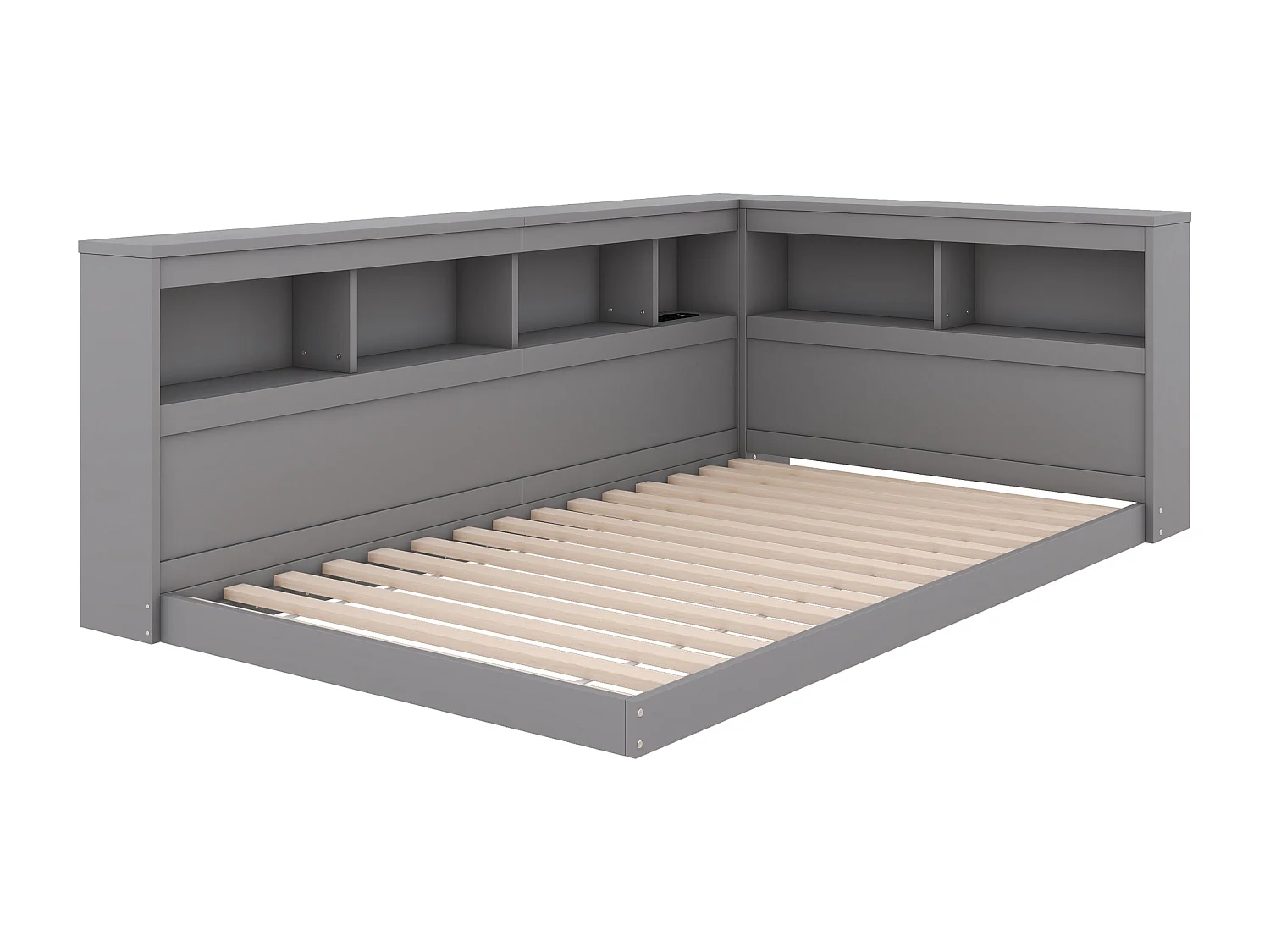 Lit banquette 90x200cm - avec Ports de USB et rangements - Gris