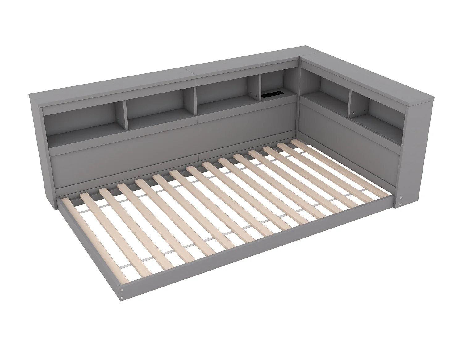 Lit banquette 90x200cm - avec Ports de USB et rangements - Gris