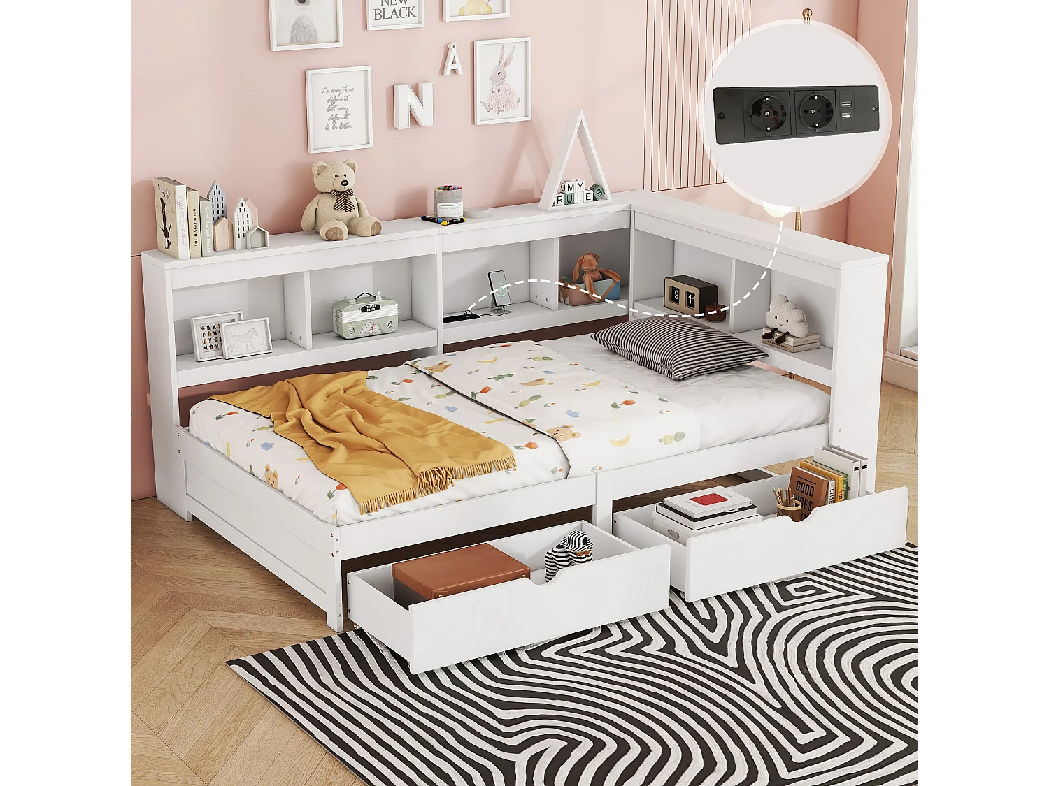 Espreguiçadeira 90x200cm - com portas USB e arrumação - Branco