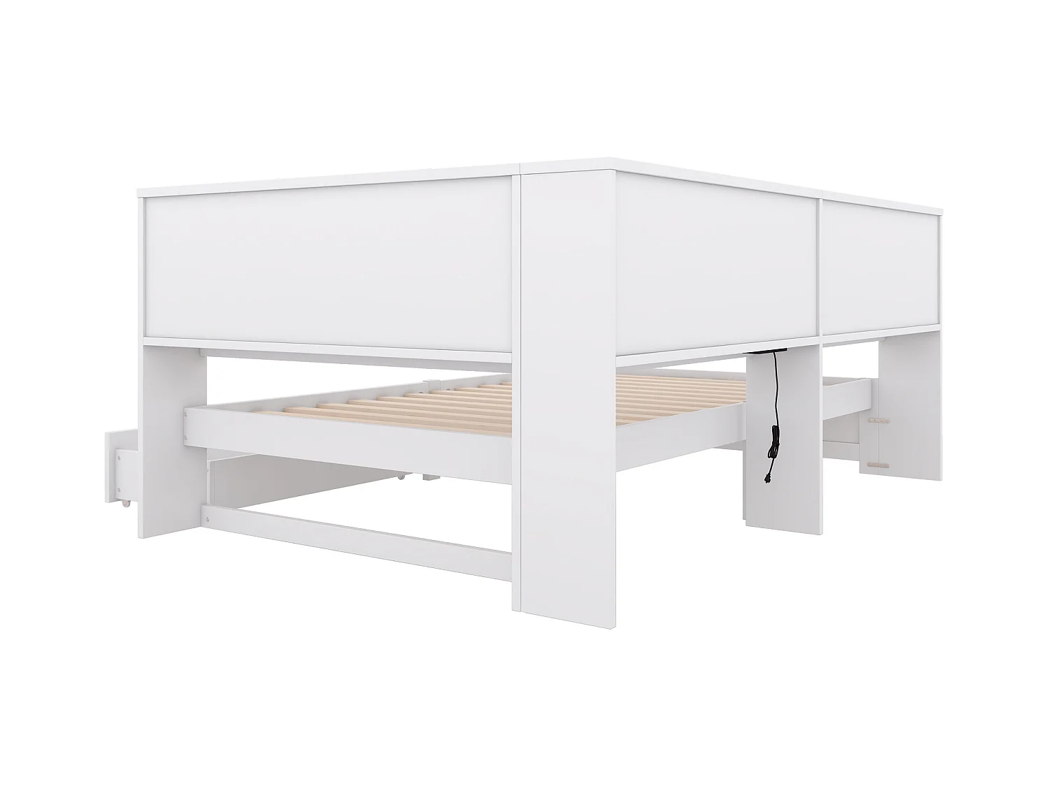 Lit banquette 90x200cm - avec Ports de USB et rangements - Blanc
