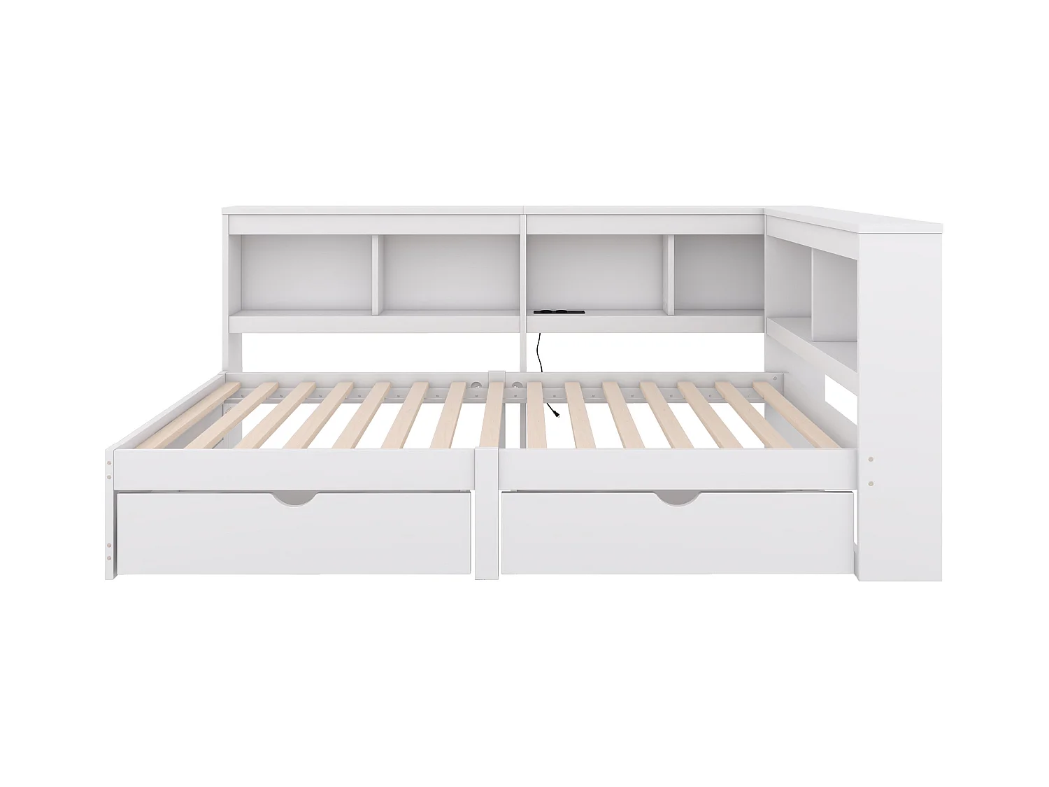 Lit banquette 90x200cm - avec Ports de USB et rangements - Blanc