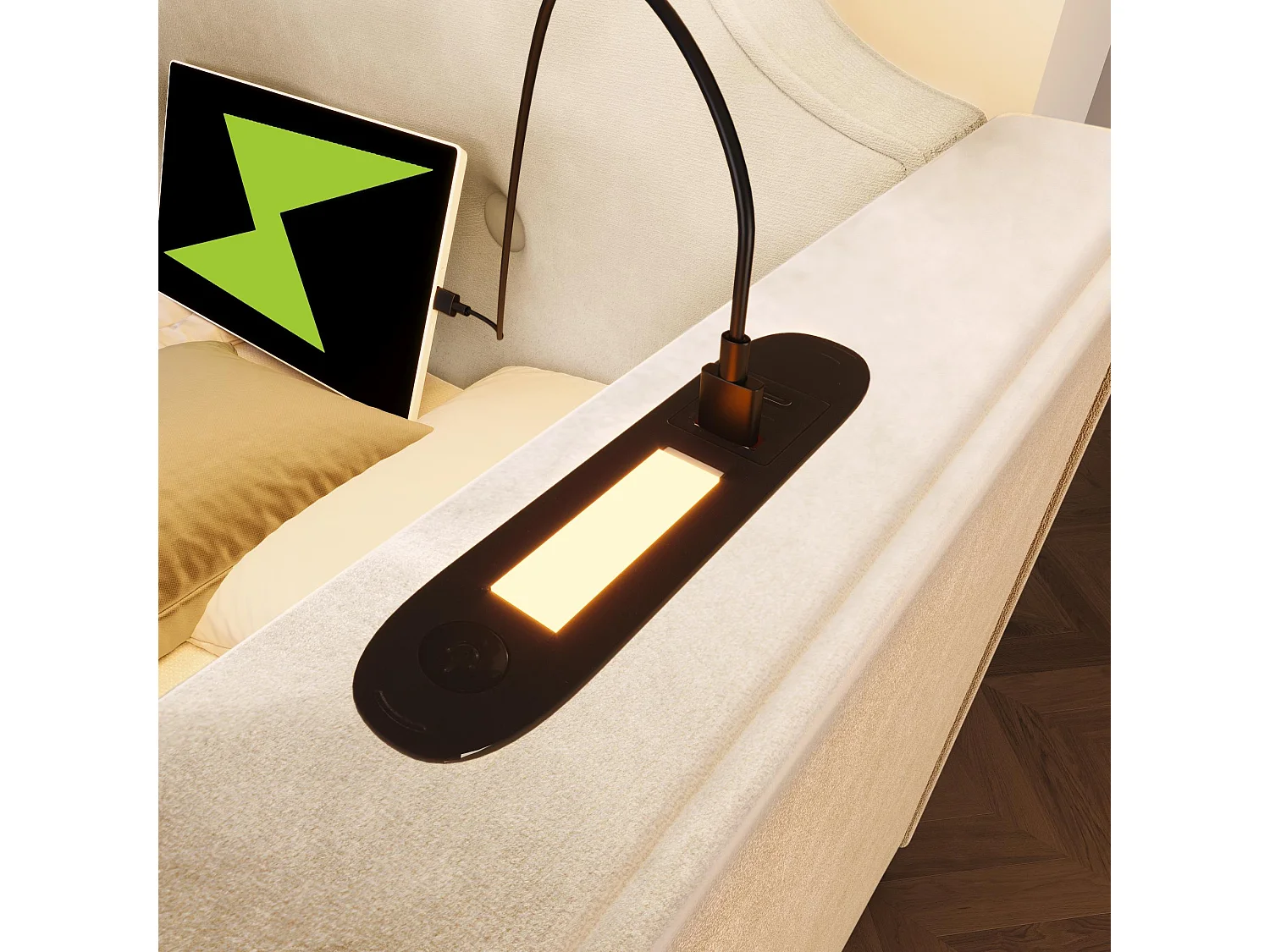 90 x 200 cm großes Schlafsofa aus Samt – mit Ladefunktion und LED – mit Lattenrost – Beige