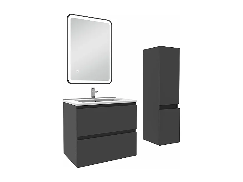 Meuble salle de Bain 60cm simple vasque avec colonne + miroir 3 couleurs Anthracite