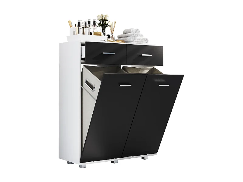 Bathroom furniture high cabinet Zalo White / Black H. 97 x W. 79 x D. 35 cm