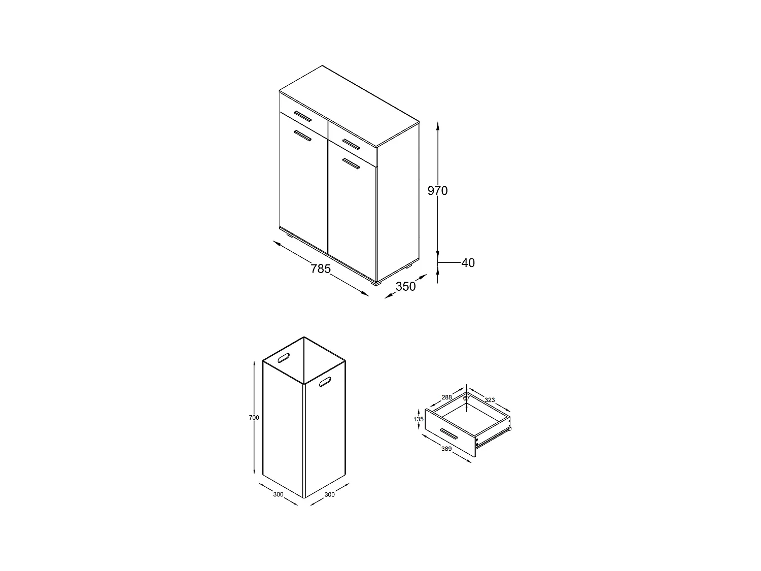Muebles de baño gabinete alto Zalo Blanco AL. 97 x AN. 79 x P. 35 cm