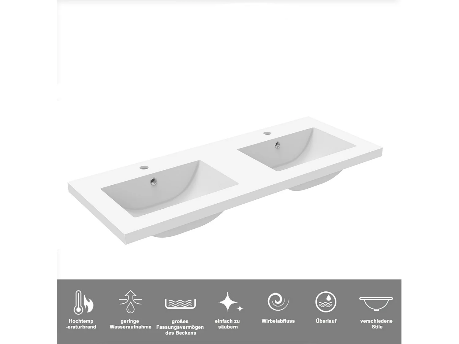 AICA Waschbeckenunterschrank hängend 120cm  Mineralguss Einbauwaschbecken mit Unterschrank - Weiß Matt - CINIC