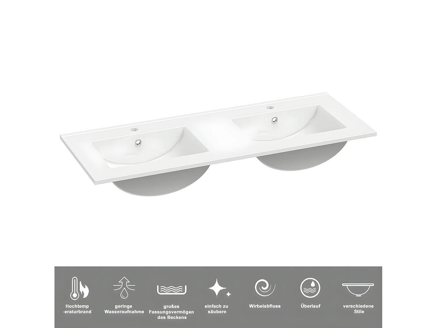 AICA Waschbeckenunterschrank hängend 120cm Keramik Einbauwaschbecken mit Unterschrank - Dunkelgrau Matt - CINIC