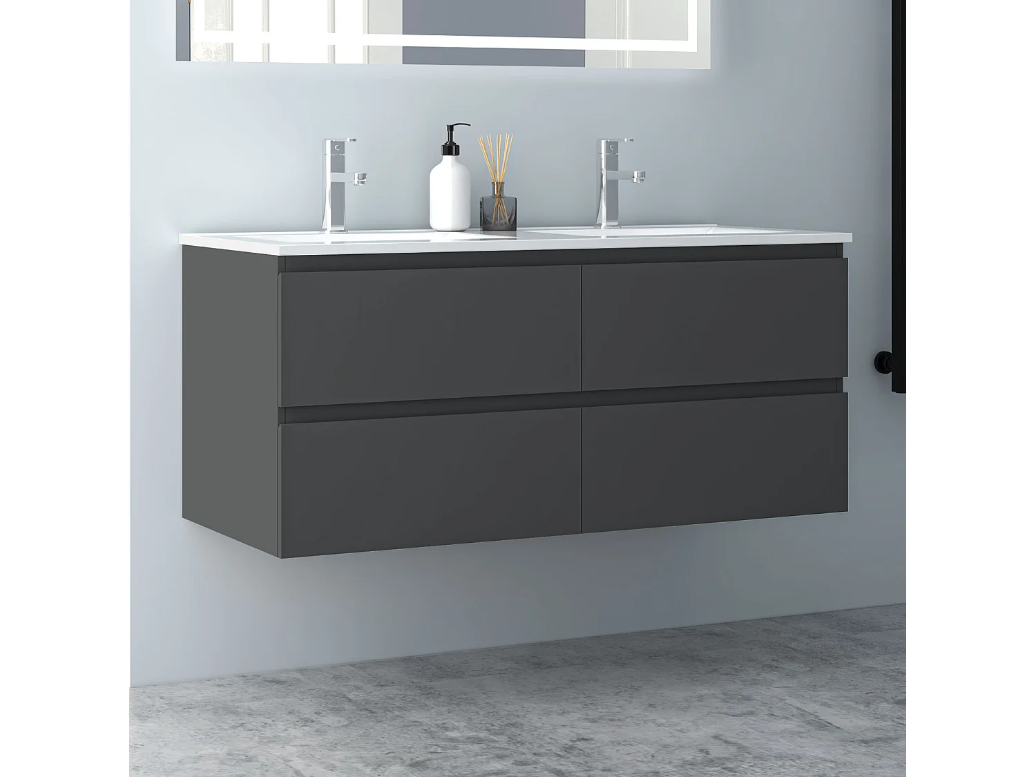 AICA Waschbeckenunterschrank hängend 120cm Keramik Einbauwaschbecken mit Unterschrank - Dunkelgrau Matt - CINIC