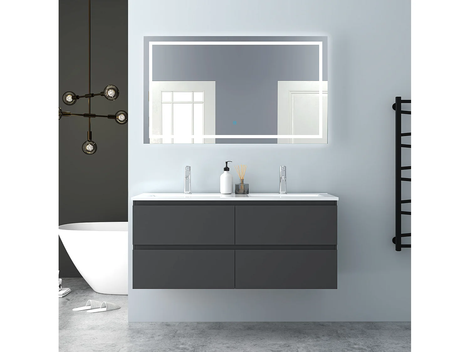 AICA Waschbeckenunterschrank hängend 120cm Keramik Einbauwaschbecken mit Unterschrank - Dunkelgrau Matt - CINIC