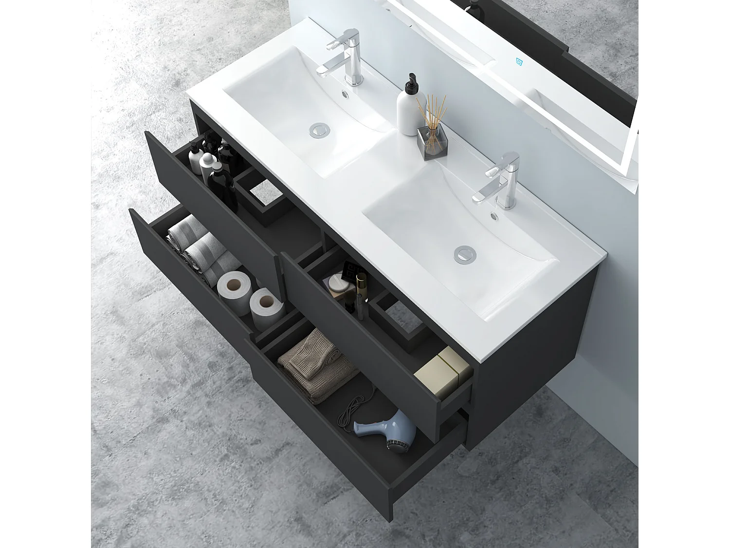 AICA Waschbeckenunterschrank hängend 120cm Keramik Einbauwaschbecken mit Unterschrank - Dunkelgrau Matt - CINIC