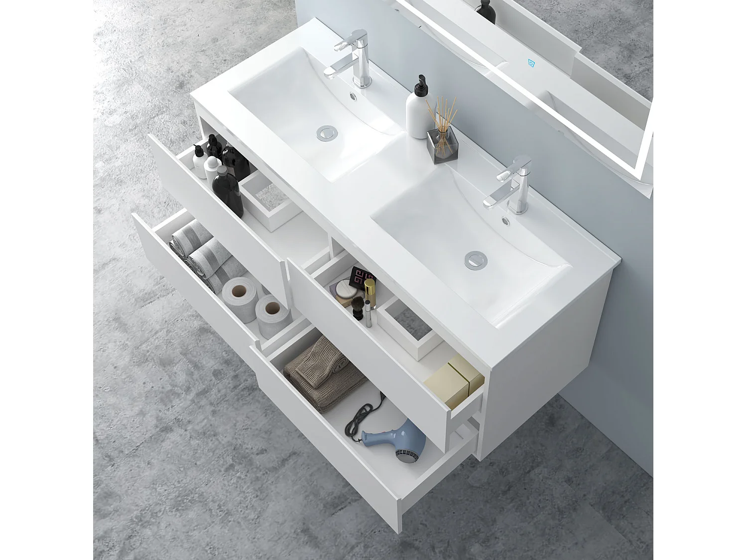 AICA Waschbeckenunterschrank hängend 120cm Keramik Einbauwaschbecken mit Unterschrank - Weiß Matt - CINIC