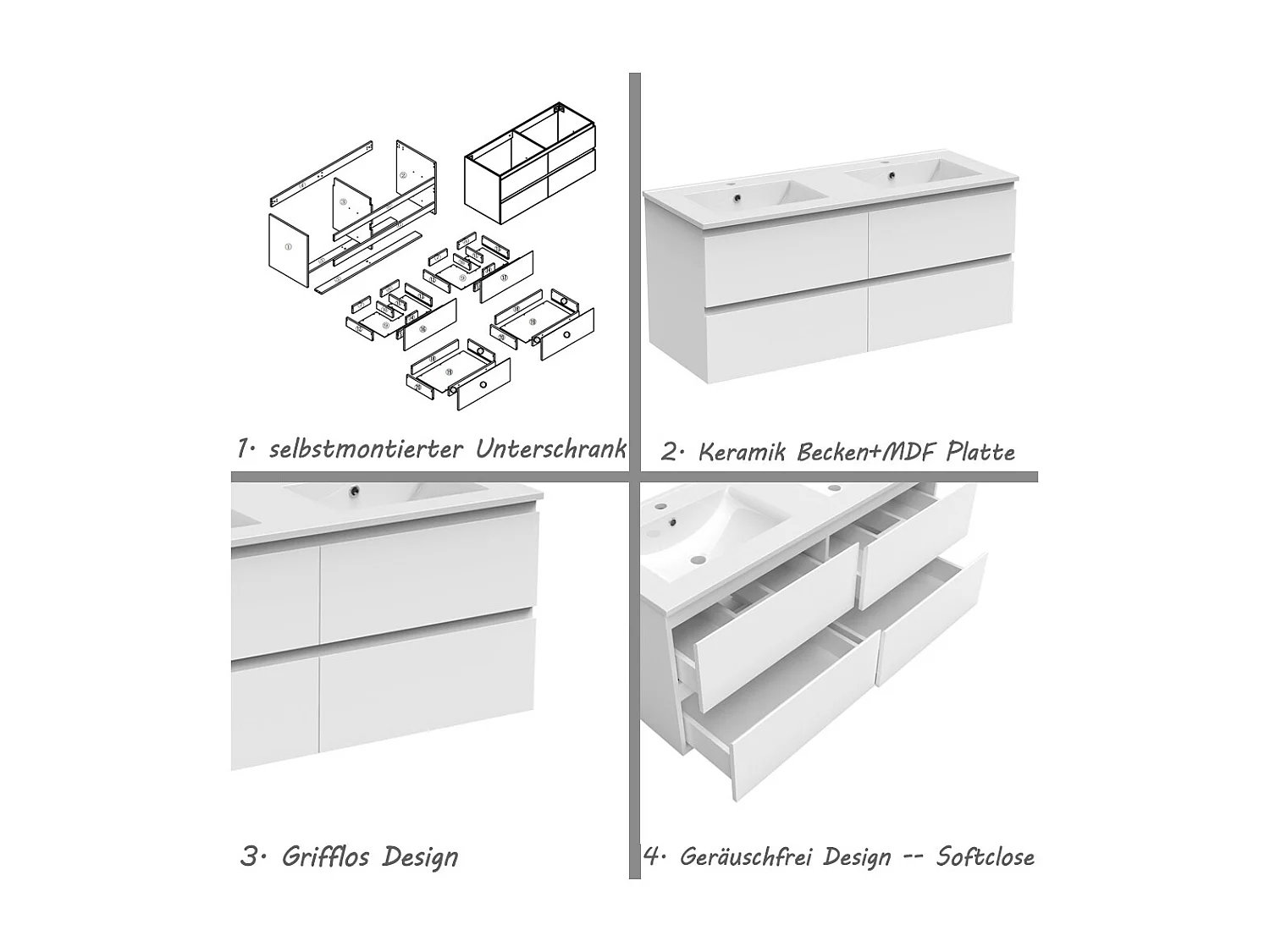 AICA Waschbeckenunterschrank hängend 120cm Keramik Einbauwaschbecken mit Unterschrank - Weiß Matt - CINIC