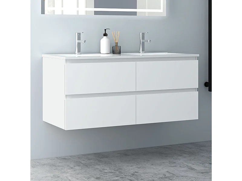 AICA Waschbeckenunterschrank hängend 120cm Keramik Einbauwaschbecken mit Unterschrank - Weiß Matt - CINIC