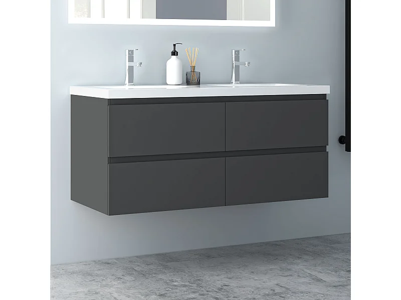 AICA Waschbeckenunterschrank hängend 120cm  Mineralguss Einbauwaschbecken mit Unterschrank - Dunkelgrau Matt - CINIC