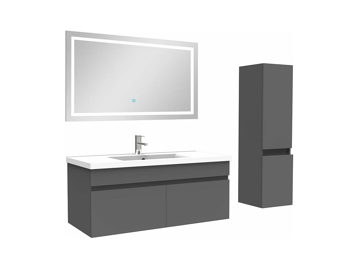 Ensemble meuble salle de Bain 100cm simple vasque avec colonne + miroir 3 couleurs Anthracite