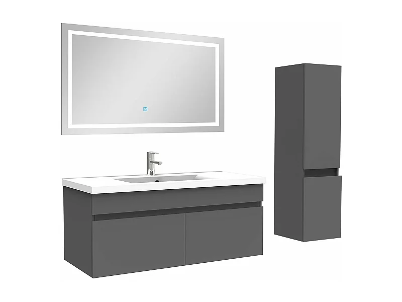 Ensemble meuble salle de Bain 100cm simple vasque avec colonne + miroir 3 couleurs Anthracite