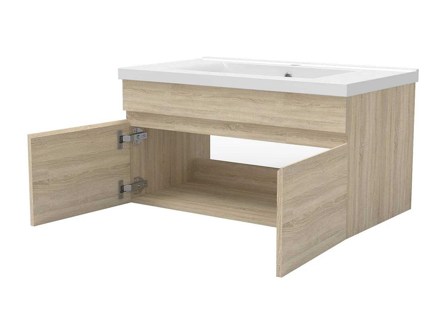 Meuble simple vasque chêne wotan 100cm avec colonne + miroir lumineux 3 couleurs + dimmable