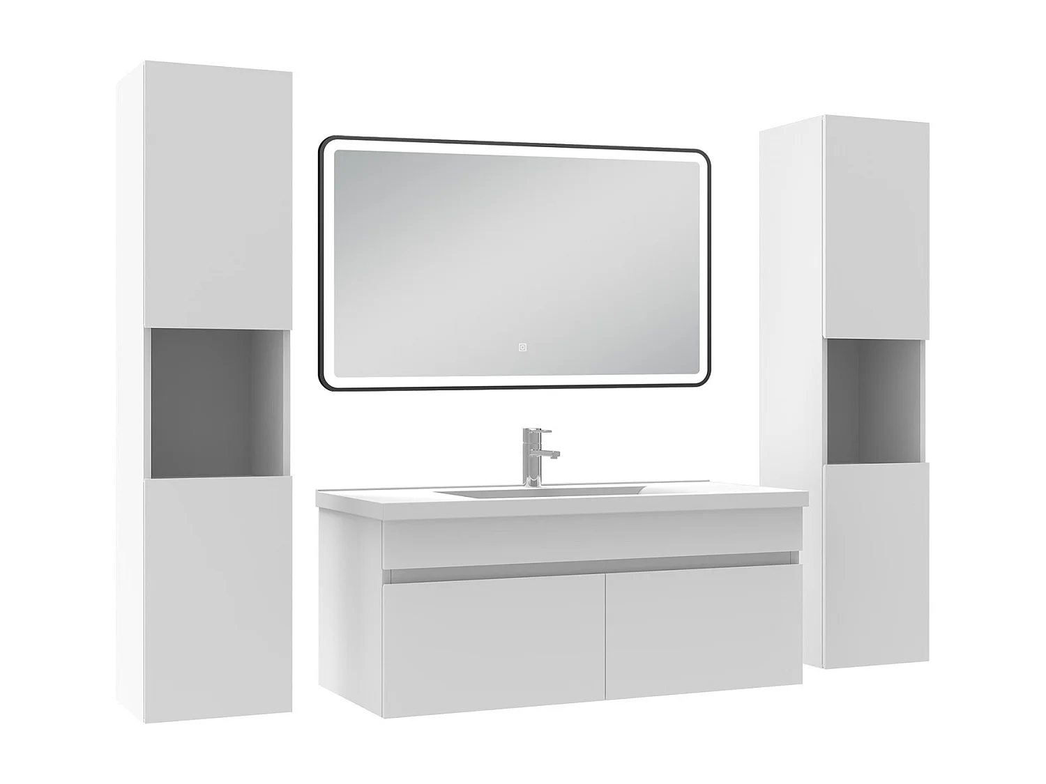 Meuble simple vasque 100cm avec colonne + miroir 3 couleurs + dimmable blanc