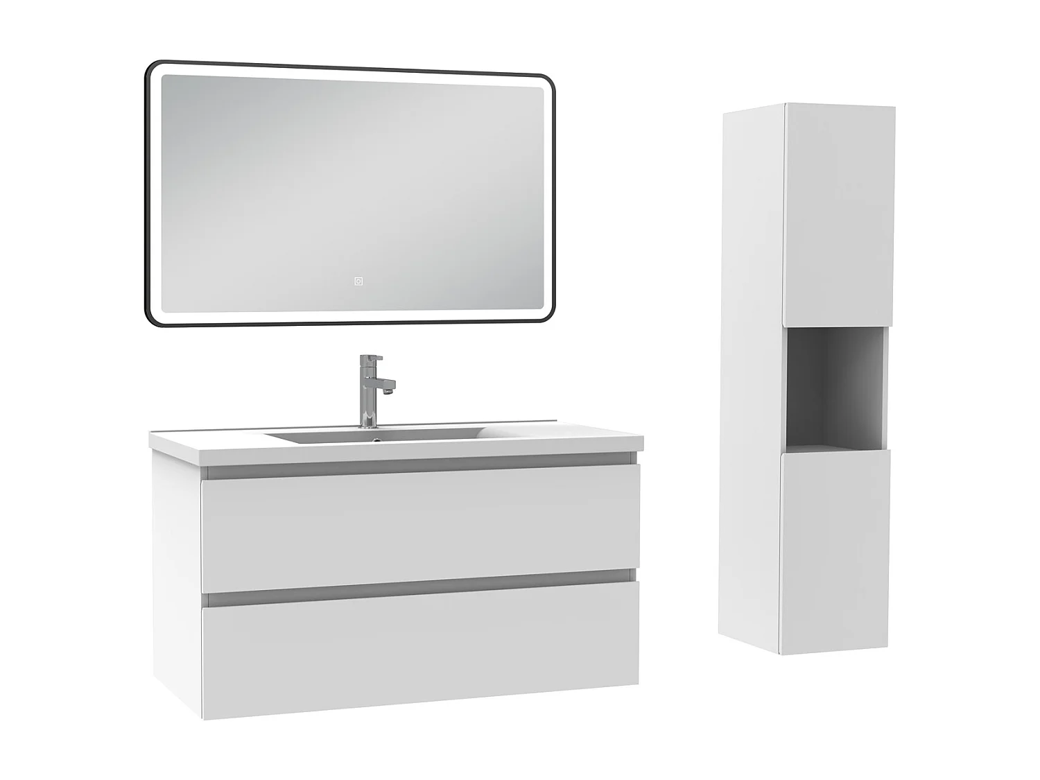 Meuble salle de Bain 100cm avec colonne + miroir 3 couleurs blanc