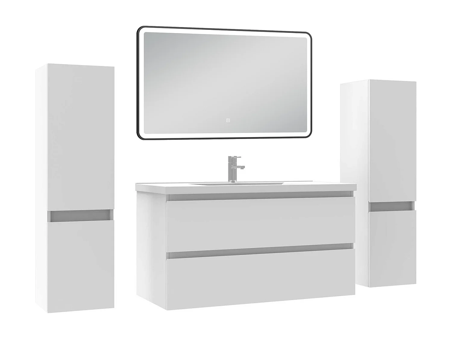 Meubles Salle de Bain 100cm avec colonne + miroir lumineux 3 couleurs blanc