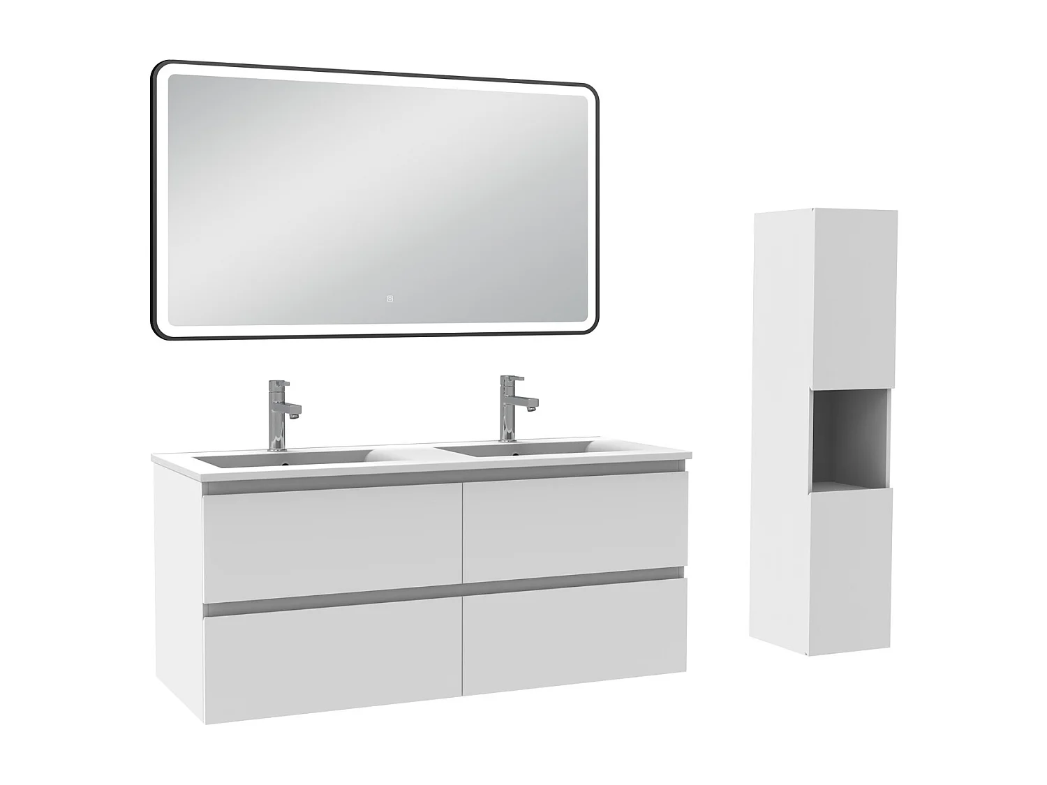 Meuble salle de Bain 120cm avec colonne + miroir 3 couleurs blanc