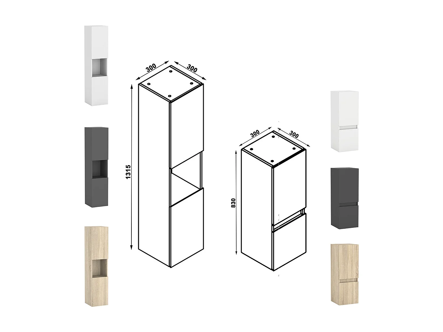 Meuble salle de Bain 120cm avec colonne + miroir mural lumineux 3 couleurs Chêne Wotan