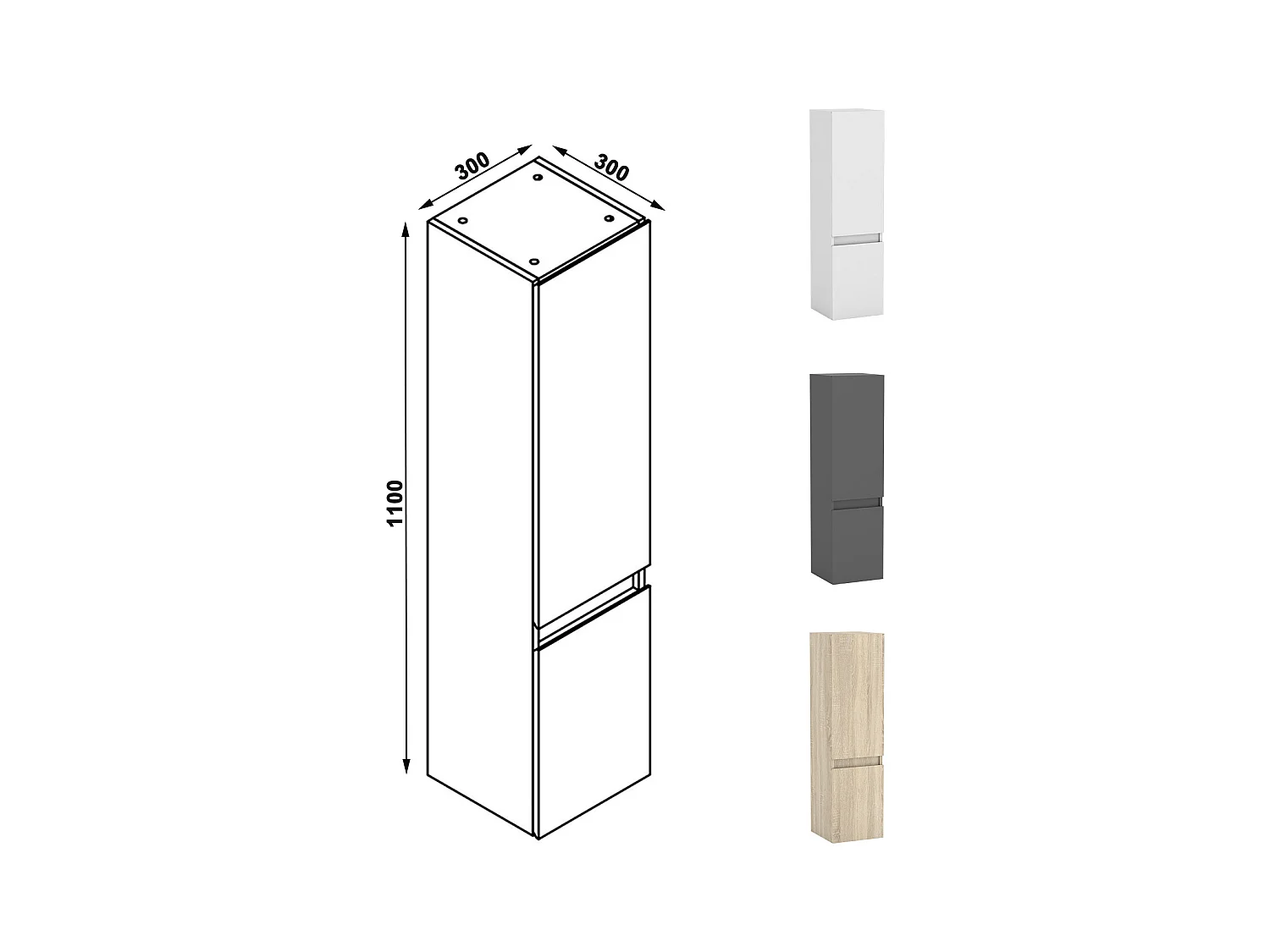 Meubles Salle de Bain 60cm avec colonne et miroir lumineux 3 couleurs Anthracite