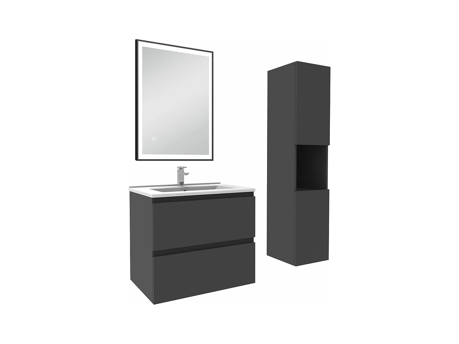 Meuble salle de Bain 60cm avec colonne et miroir 3 couleurs Anthracite