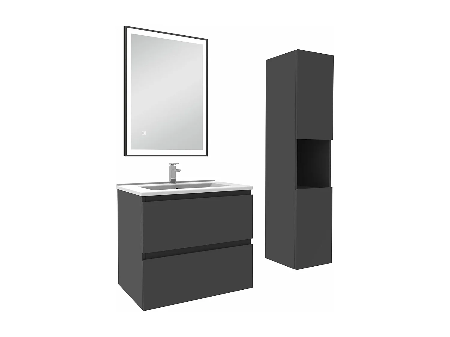 Meuble salle de Bain 60cm avec colonne et miroir 3 couleurs Anthracite