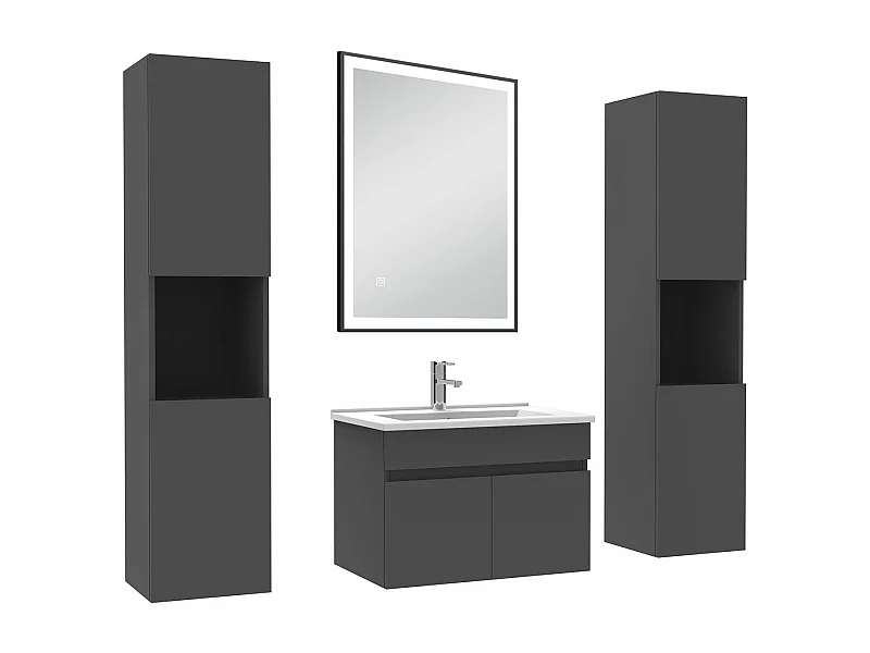 Meuble simple vasque 60cm avec colonne et miroir 3 couleurs et dimmable anthracite