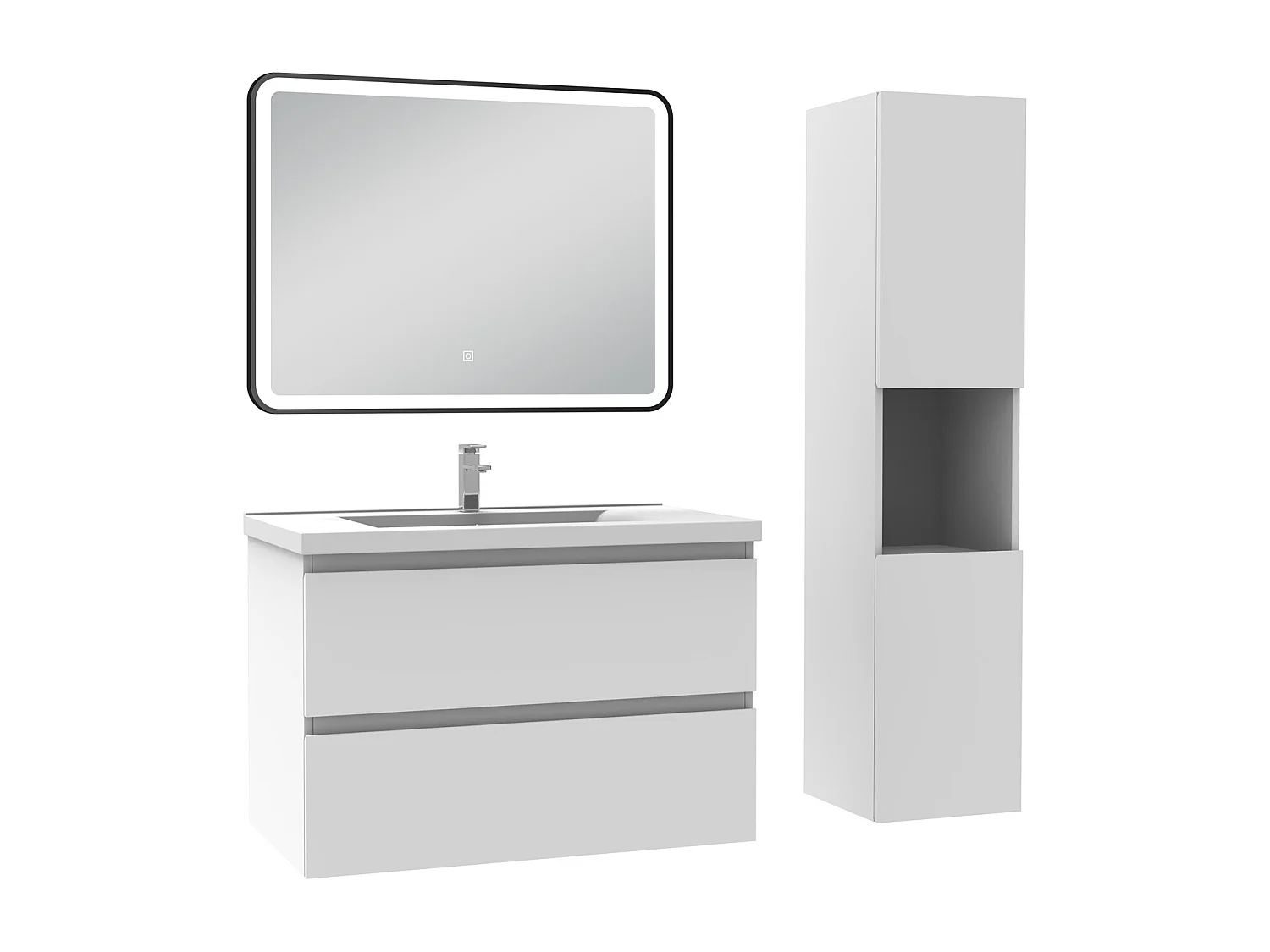 Meuble salle de Bain 80cm avec colonne + miroir 3 couleurs blanc