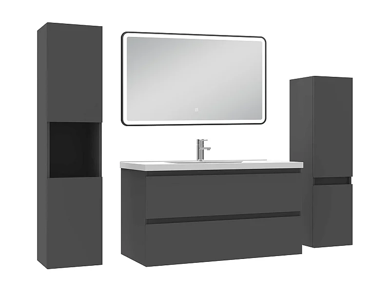 Meuble Salle de Bain 100cm avec colonne + miroir lumineux 3 couleurs Anthracite
