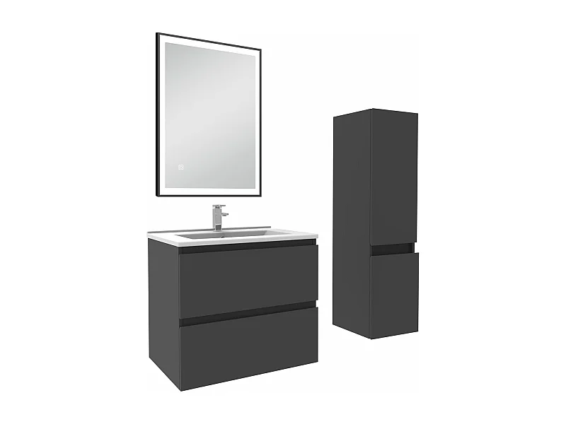 Meuble salle de Bain 60cm simple vasque avec colonne et miroir 3 couleurs Anthracite
