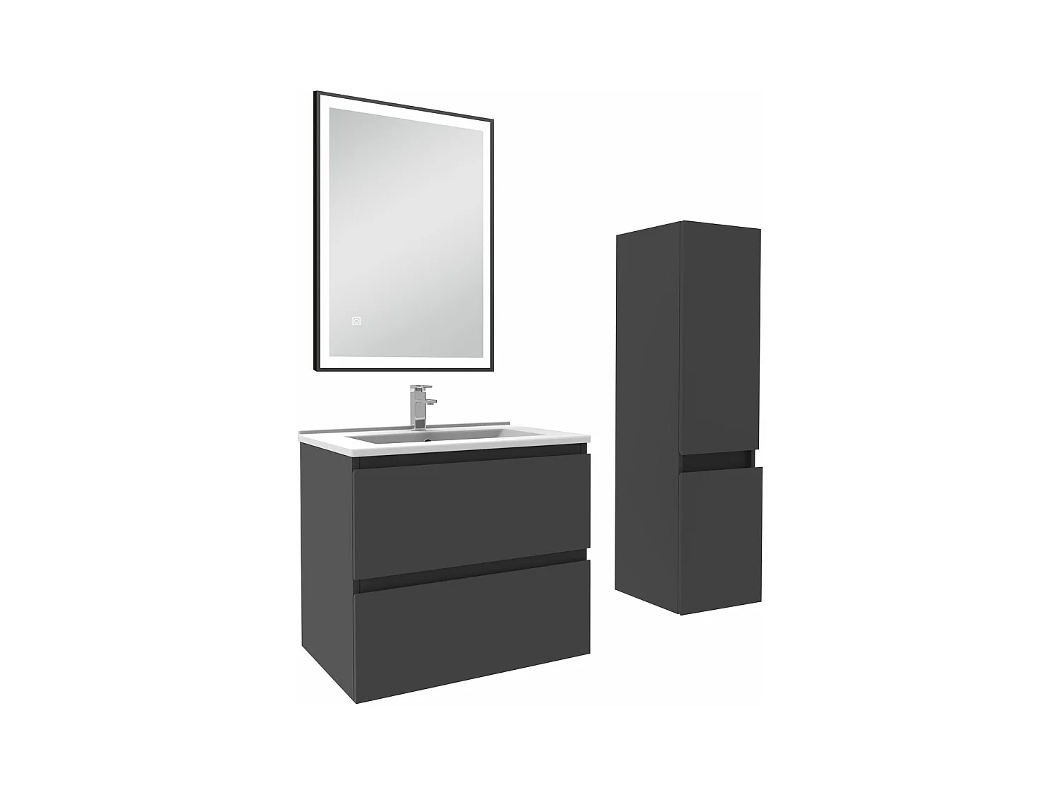 Meuble salle de Bain 60cm simple vasque avec colonne et miroir 3 couleurs Anthracite