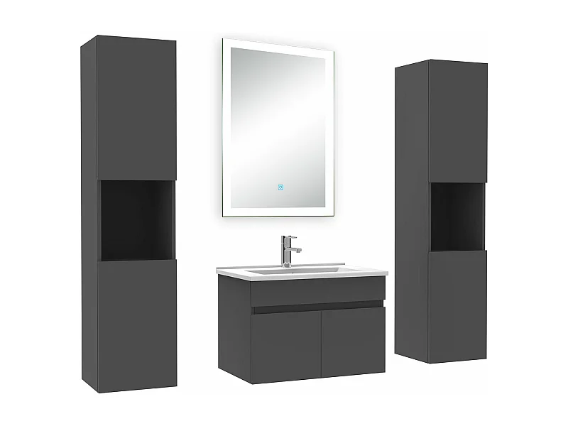 Ensemble meuble Salle de Bain 60cm avec colonne et miroir lumineux anthracite