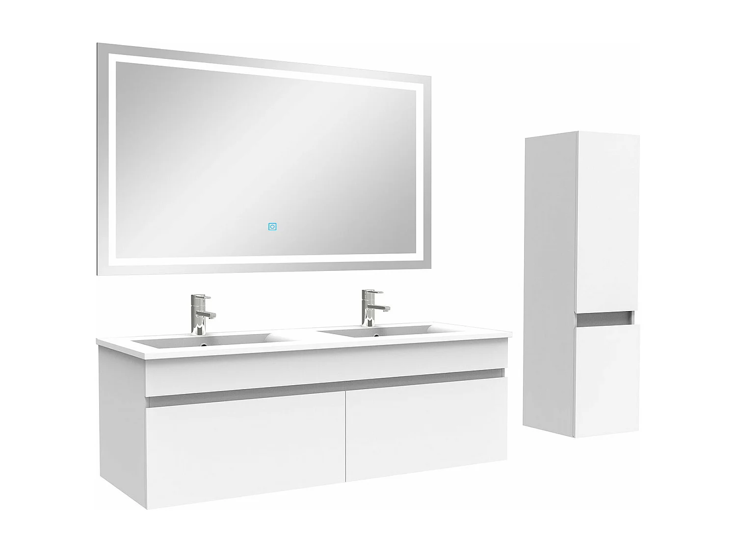 Ensemble meuble salle de Bain 120cm double vasque avec colonne + miroir 3 couleurs blanc